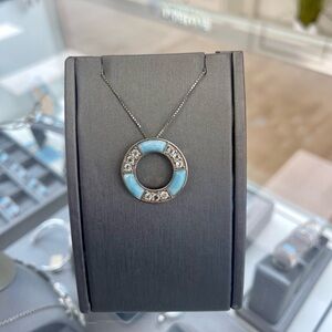 Brand New Larimar and White Topaz Sterling Silver Necklace